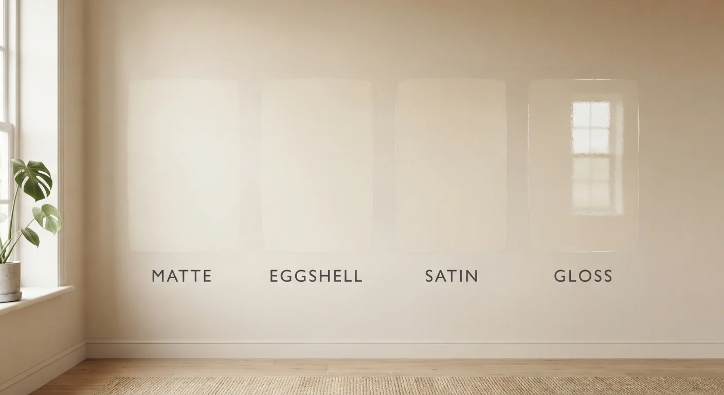 Interior Paint Finishes Side by Side: Matte, Eggshell, Satin, and Gloss